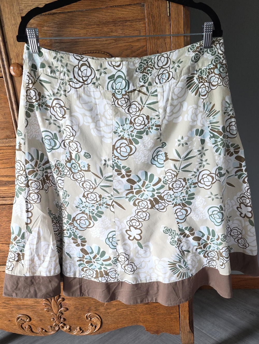 🌿 Aventura Floral A-Line Skirt in Cream Green, Brown 100% Organic Cotton